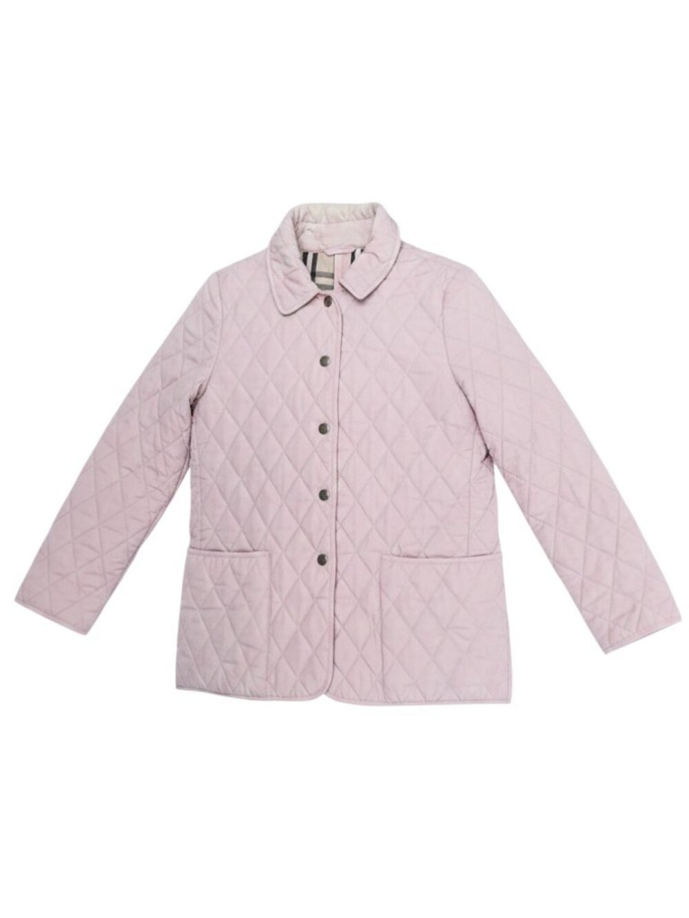 Burberry Authentic Pink Quilted Snap Closing Buttons Lining Jacket - Size Large